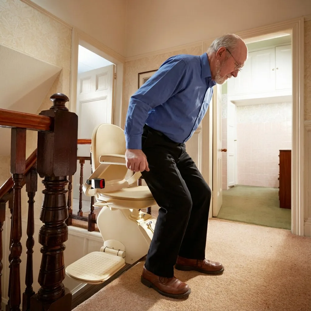 Reconditioned straight stair lift installed in a Manchester home
